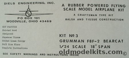 Diels Engineering 1/24 Grumman F8F-2 Bearcat - Static or Powered Scale Model - (F8F2), 3 plastic model kit